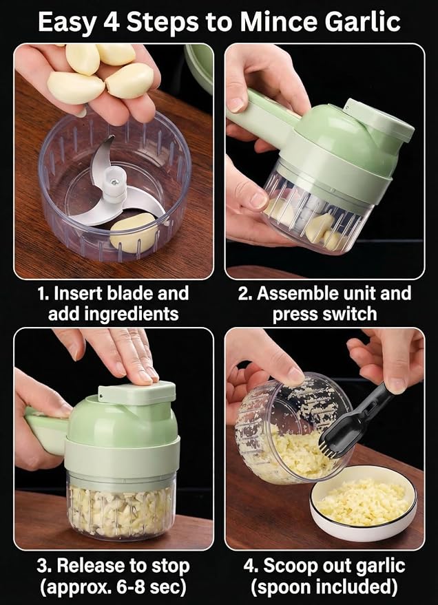 4 In 1 Handheld Rechargeable Vegetable Cutter Chopper