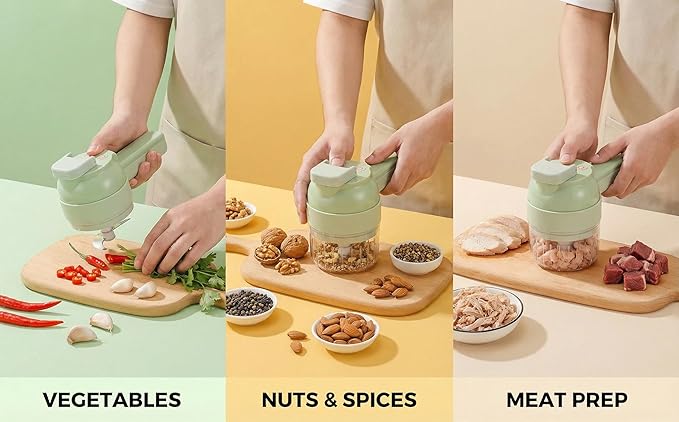 4 In 1 Handheld Rechargeable Vegetable Cutter Chopper